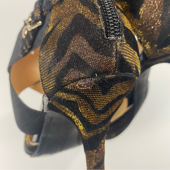 Liz Claiborne High Heels Size 8; Velvet Glitter Brown & Black Crisscross - Picture 5 of 9